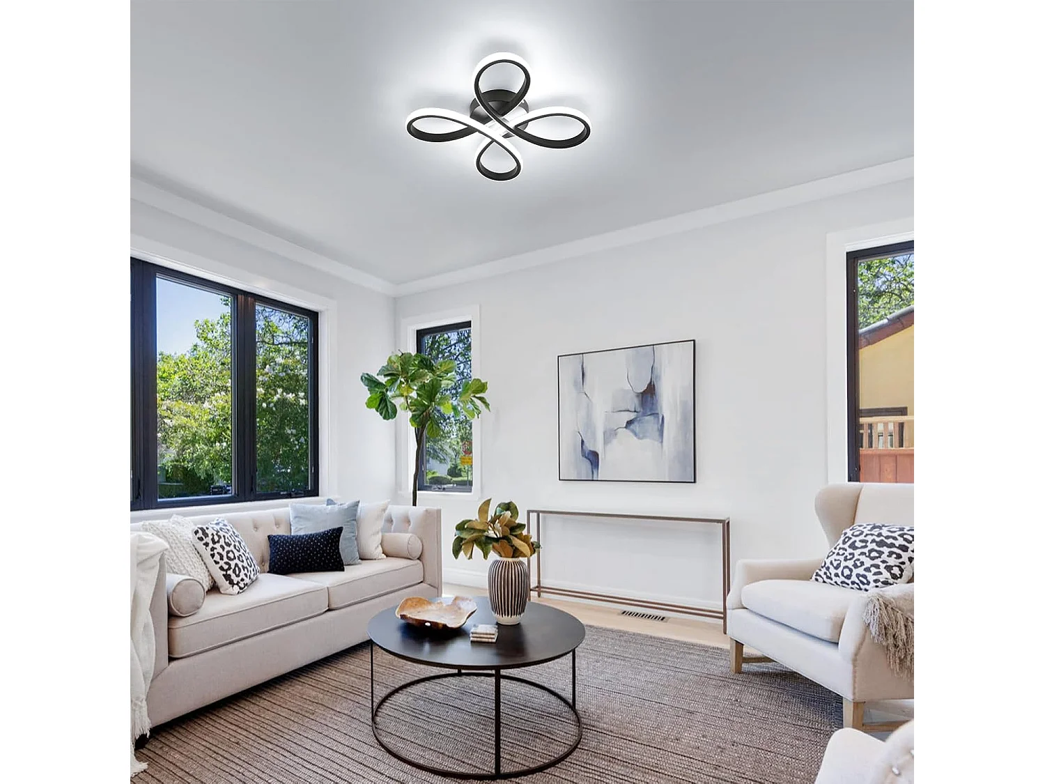 Plafonnier moderne à fleurs - Suspension noire, petit plafonnier 3 couleurs pour chambre, salon, cuisine, couloir, salle de bain, véranda