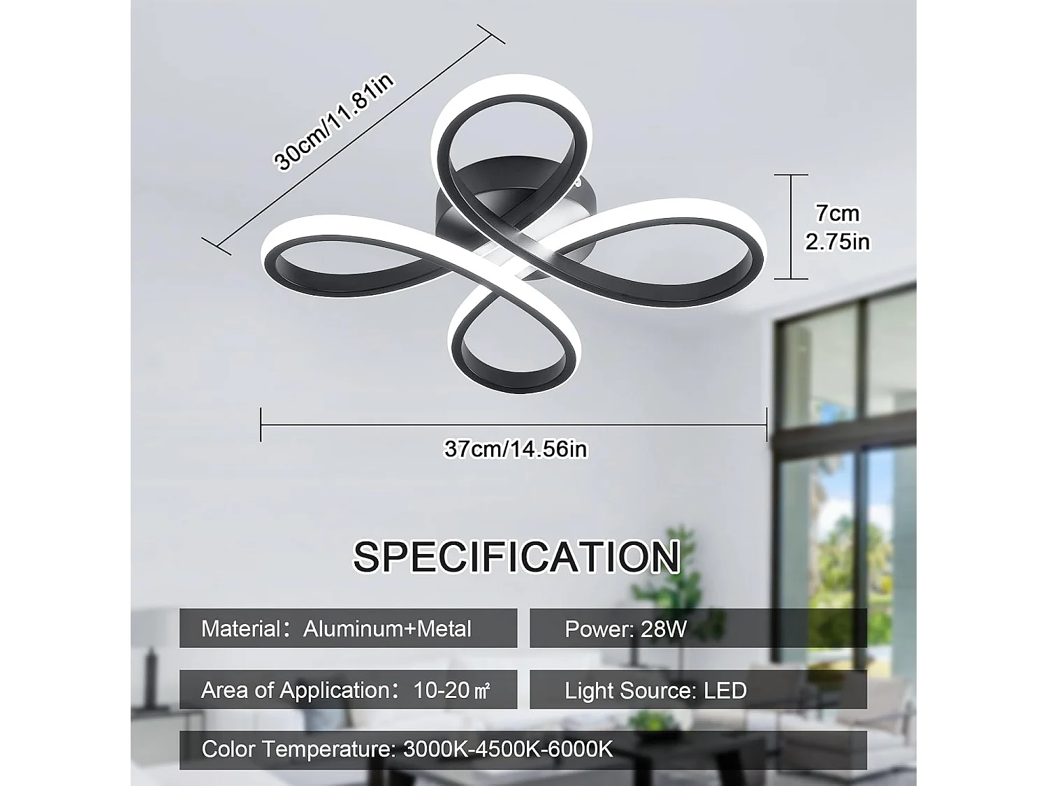 Plafonnier moderne à fleurs - Suspension noire, petit plafonnier 3 couleurs pour chambre, salon, cuisine, couloir, salle de bain, véranda