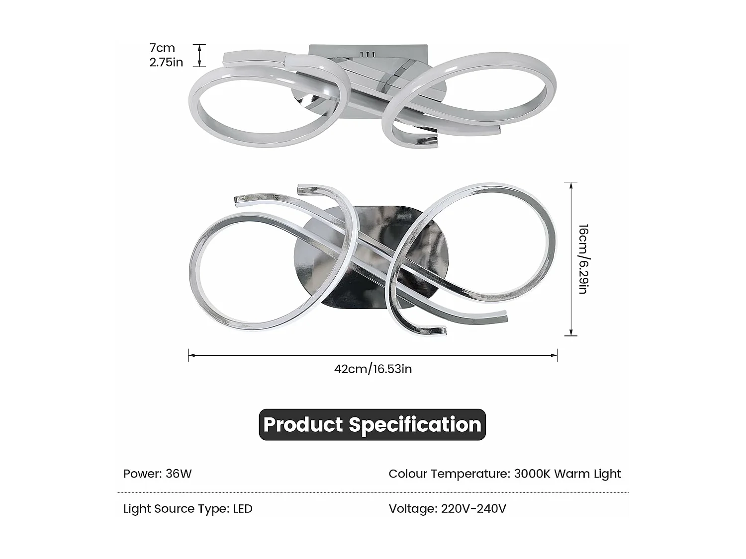 Plafonnier LED Moderne,36W 4000LM,Luminaire Plafonnier au Design Géométrique Créatif,Lampe de Plafond ,Blanc Chaud 3000K,Dimensions Dia 42*16cm