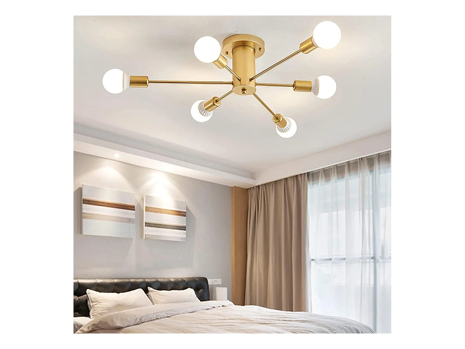 Plafonnier Industriel Vintage, 6-Lumières Lampe Plafond Moderne, Luminaire Plafonnier E27 Base, Lustre Suspension en Metal pour Salon