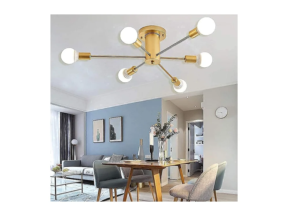 Plafonnier Industriel Vintage, 6-Lumières Lampe Plafond Moderne, Luminaire Plafonnier E27 Base, Lustre Suspension en Metal pour Salon