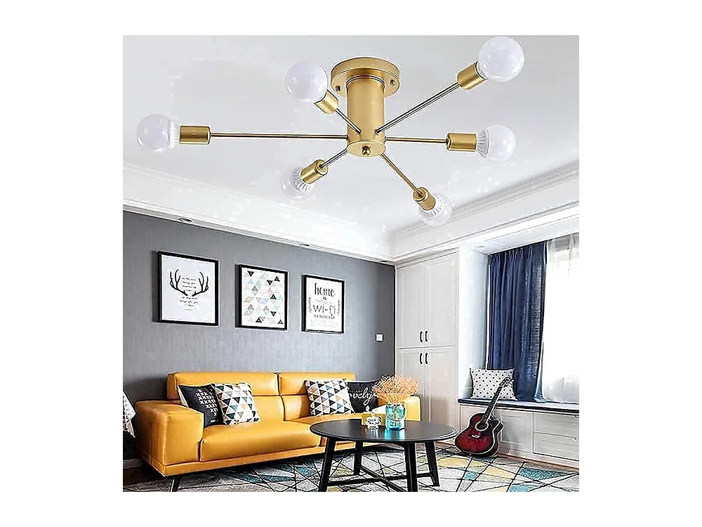 Plafonnier Industriel Vintage, 6-Lumières Lampe Plafond Moderne, Luminaire Plafonnier E27 Base, Lustre Suspension en Metal pour Salon