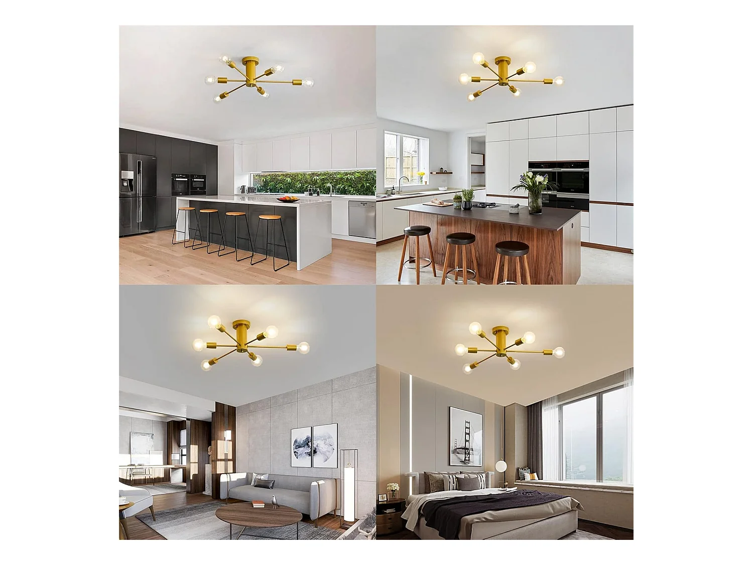 Plafonnier Industriel Vintage, 6-Lumières Lampe Plafond Moderne, Luminaire Plafonnier E27 Base, Lustre Suspension en Metal pour Salon