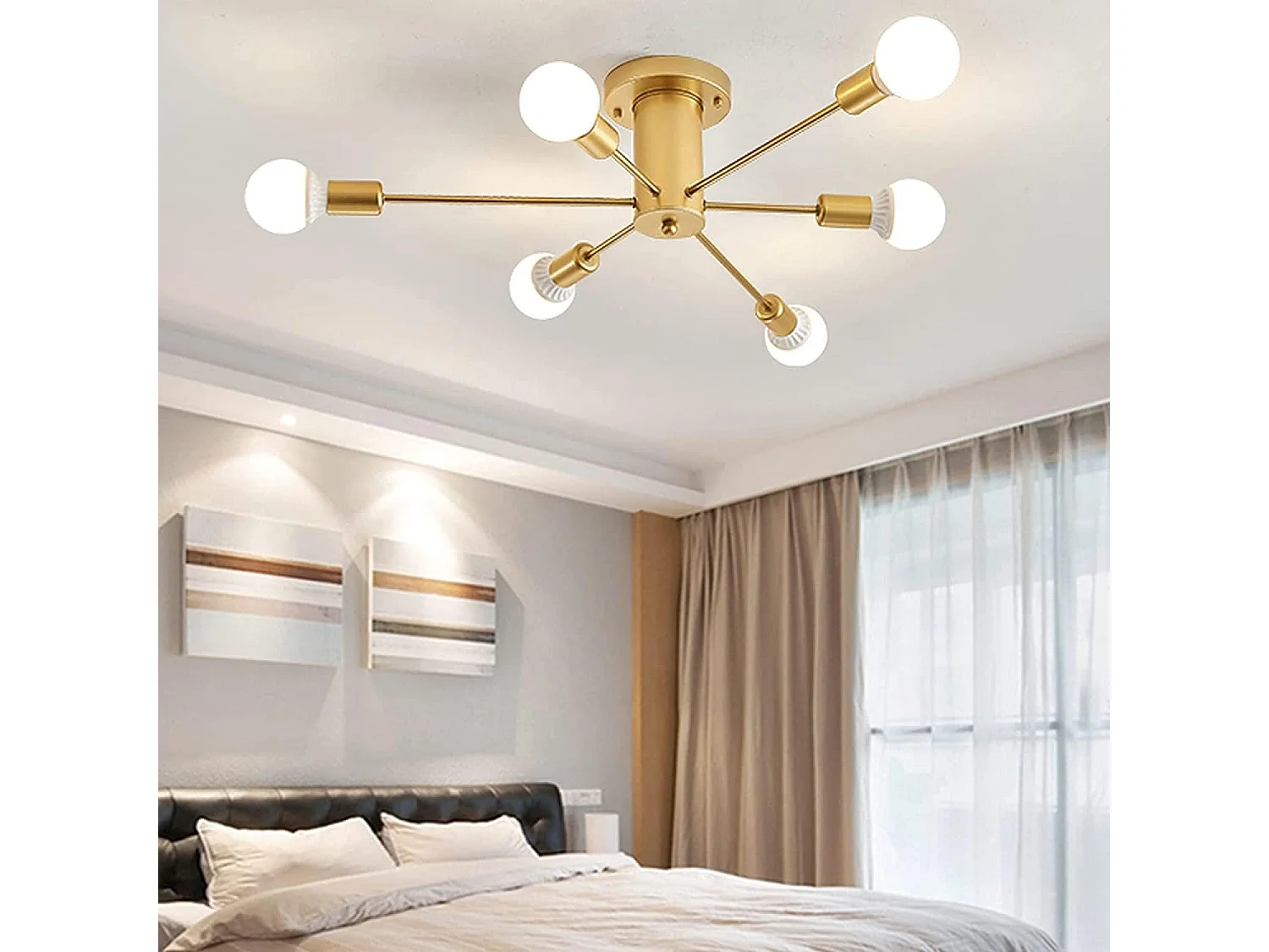 Plafonnier Industriel Vintage, 6-Lumières Lampe Plafond Moderne, Luminaire Plafonnier E27 Base, Lustre Suspension en Metal pour Salon