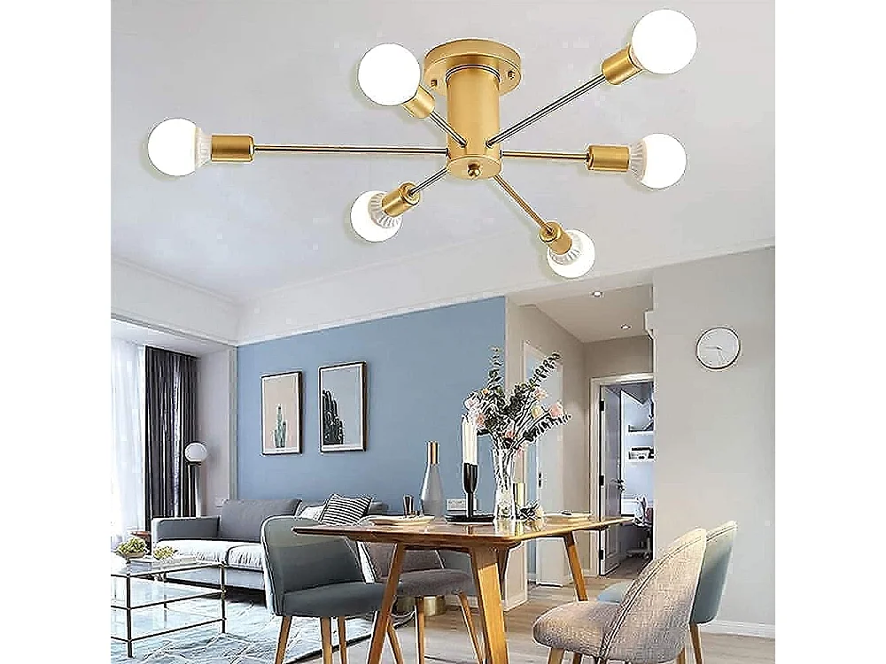 Plafonnier Industriel Vintage, 6-Lumières Lampe Plafond Moderne, Luminaire Plafonnier E27 Base, Lustre Suspension en Metal pour Salon