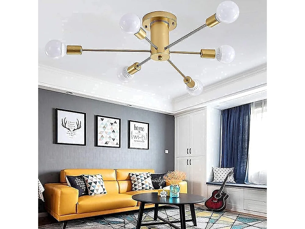 Plafonnier Industriel Vintage, 6-Lumières Lampe Plafond Moderne, Luminaire Plafonnier E27 Base, Lustre Suspension en Metal pour Salon