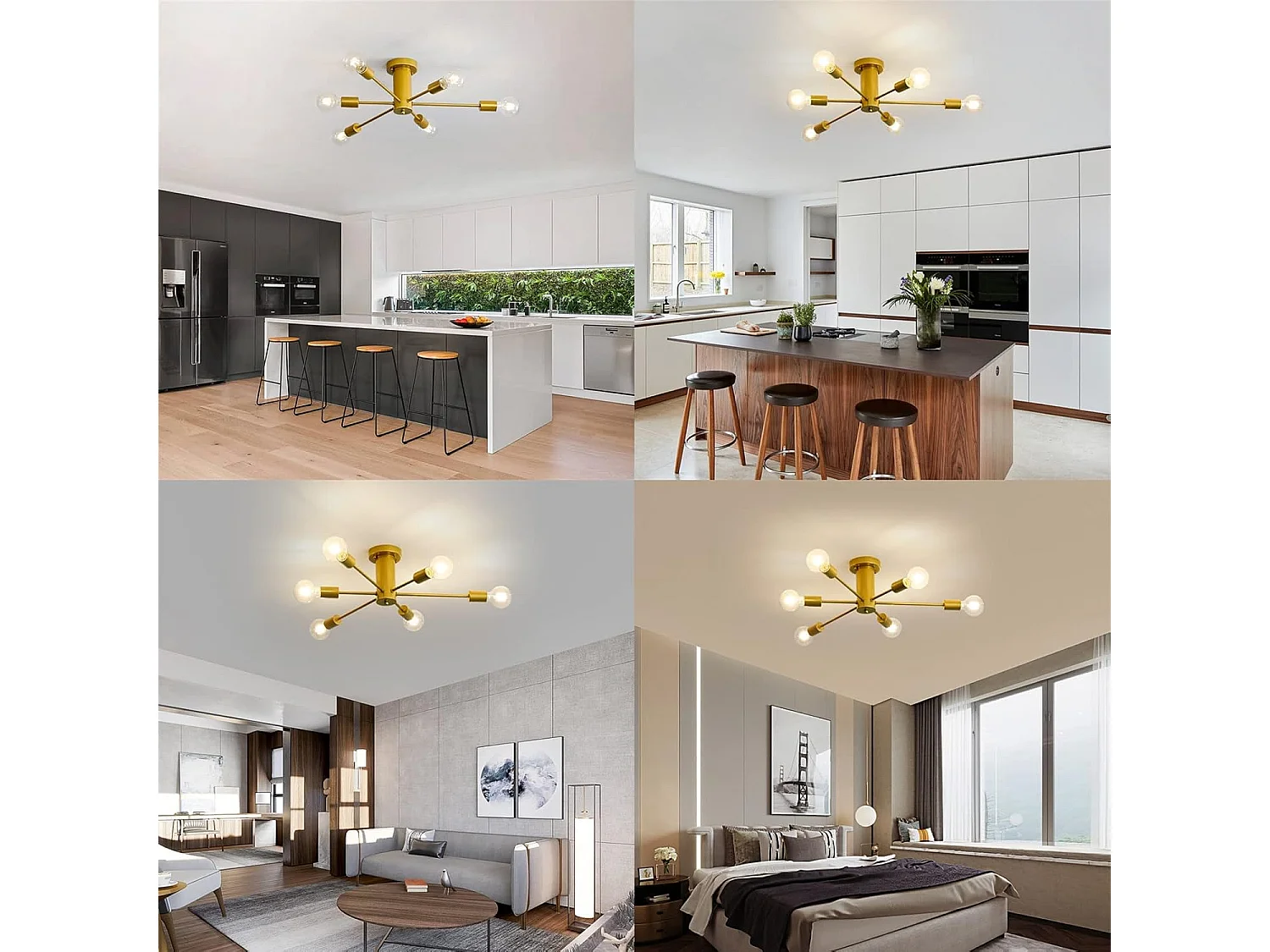 Plafonnier Industriel Vintage, 6-Lumières Lampe Plafond Moderne, Luminaire Plafonnier E27 Base, Lustre Suspension en Metal pour Salon