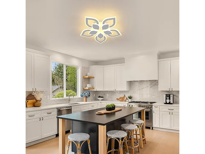 Plafonnier LED Salon Moderne,65W 7312LM Luminaire Plafonnier LED Créatif Pétales Design 56CM,Acrylique Lampe de Plafond LED Blanc,Blanc Chaud 3000K