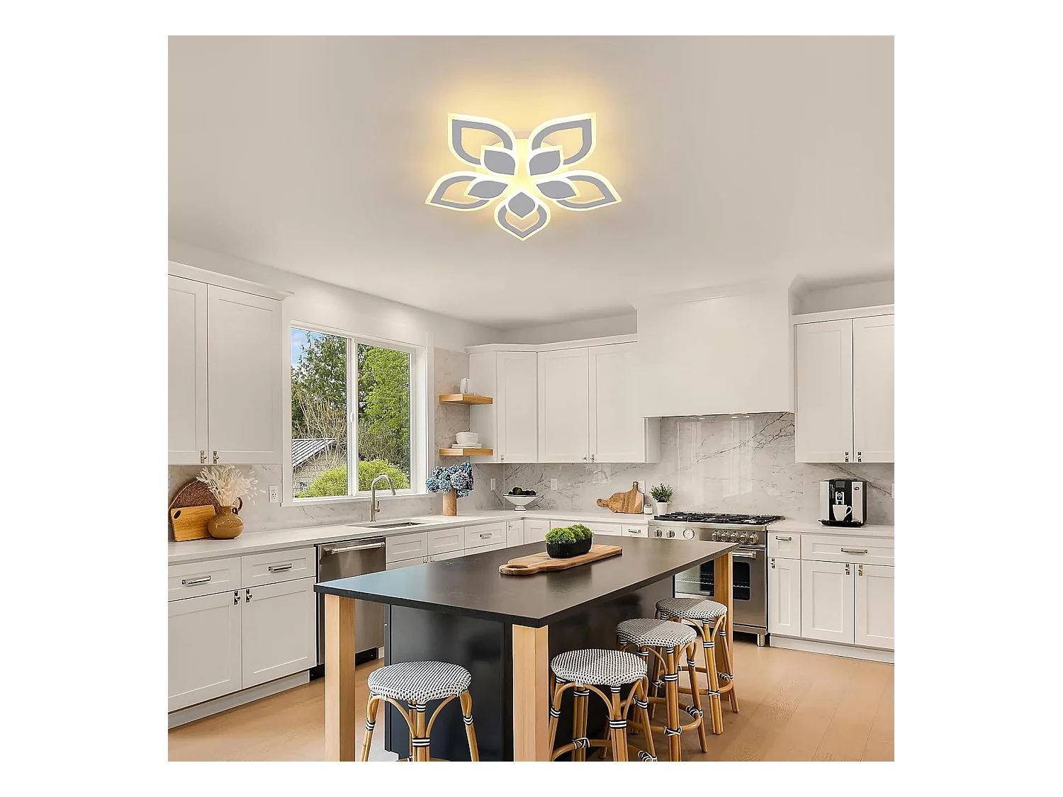 Plafonnier LED Salon Moderne,65W 7312LM Luminaire Plafonnier LED Créatif Pétales Design 56CM,Acrylique Lampe de Plafond LED Blanc,Blanc Chaud 3000K