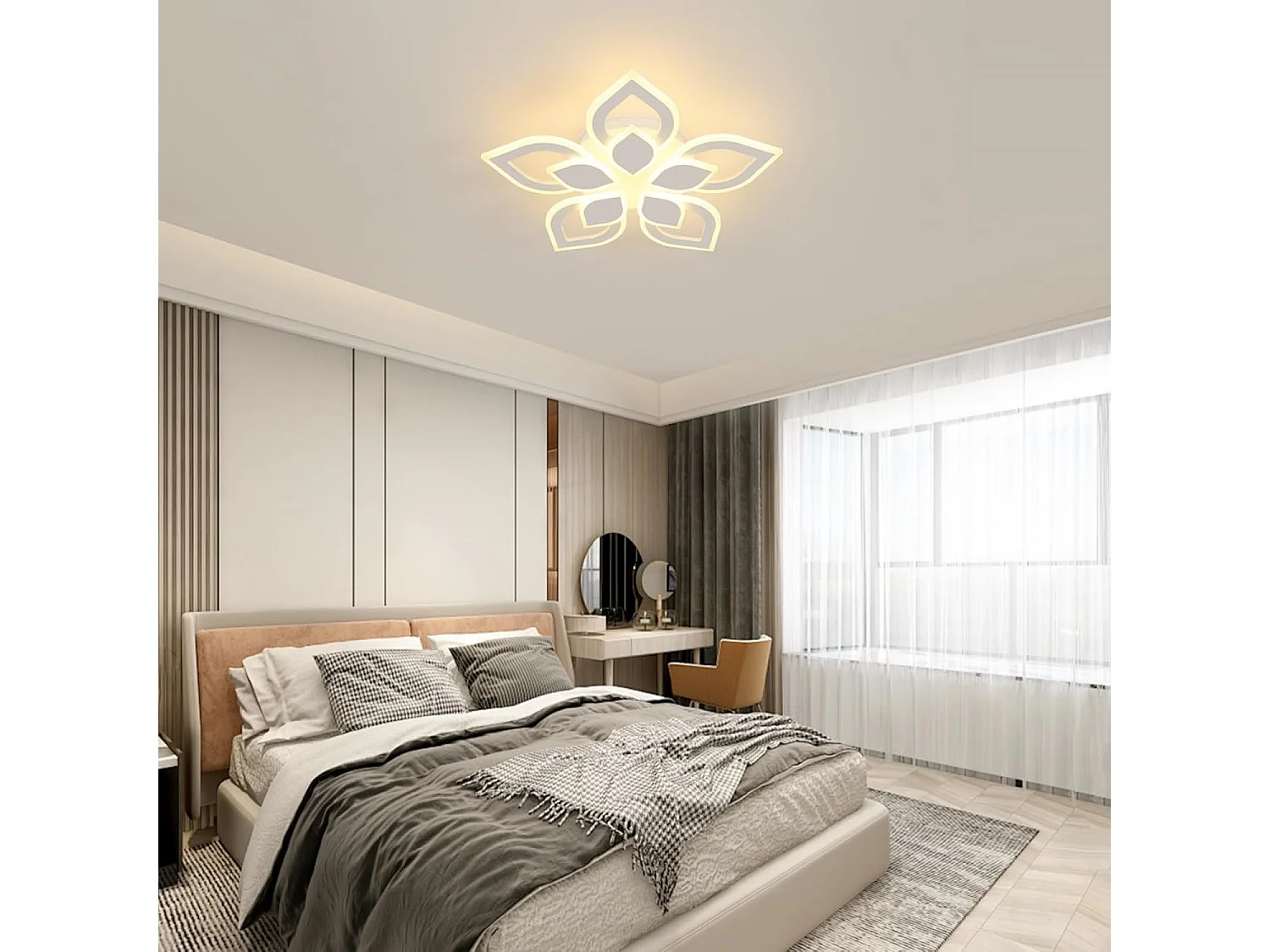 Plafonnier LED Salon Moderne,65W 7312LM Luminaire Plafonnier LED Créatif Pétales Design 56CM,Acrylique Lampe de Plafond LED Blanc,Blanc Chaud 3000K