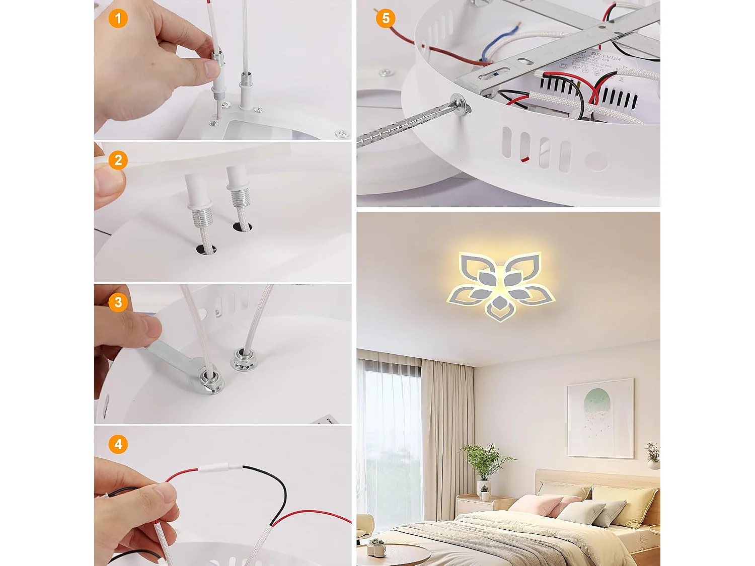 Plafonnier LED Salon Moderne,65W 7312LM Luminaire Plafonnier LED Créatif Pétales Design 56CM,Acrylique Lampe de Plafond LED Blanc,Blanc Chaud 3000K