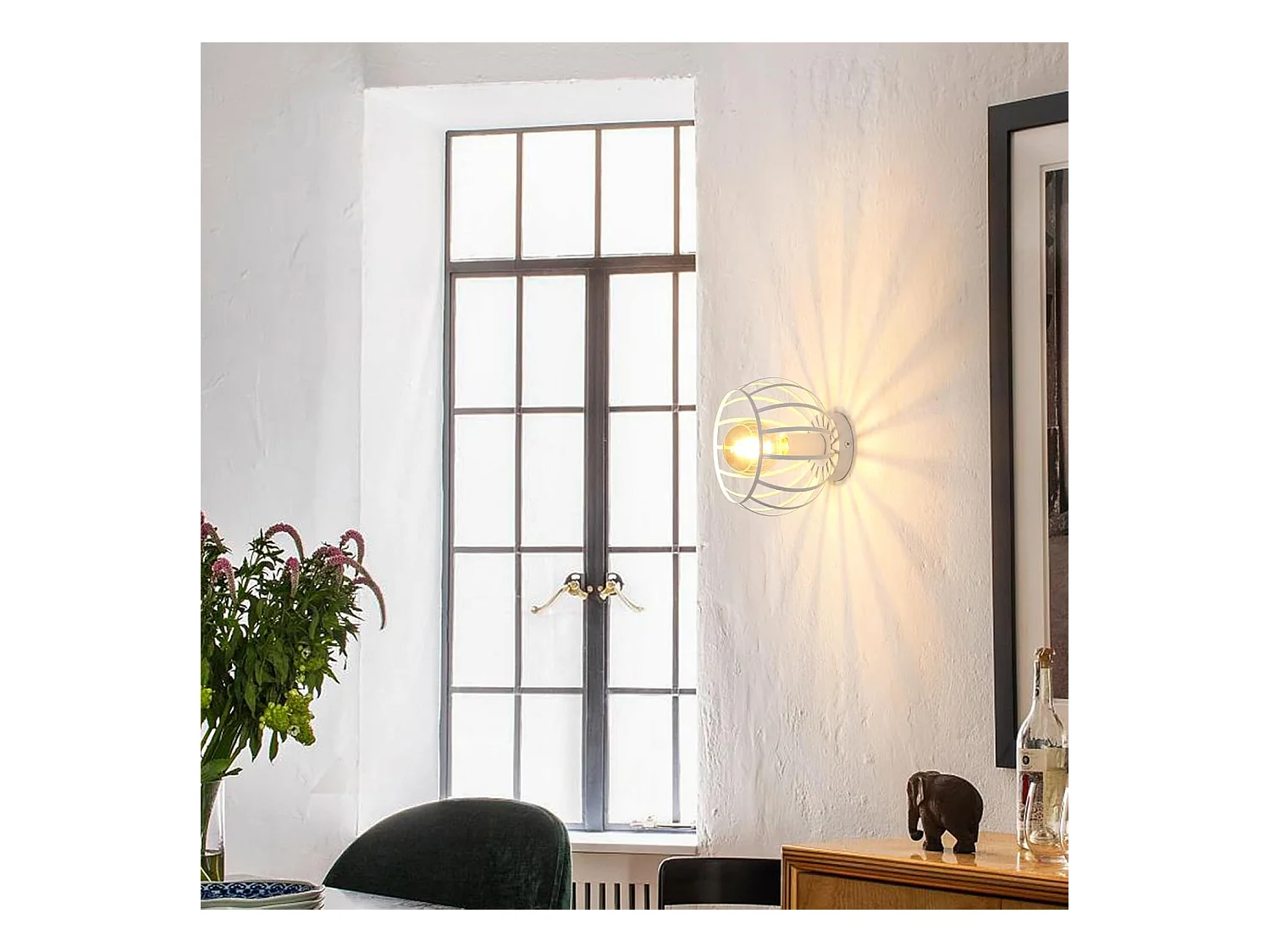 Plafonnier Industriel E27 Lustre,Vintage Luminaire Plafonnier Abat-jour en Cage Métal Douille E27,Lampe de Plafond,Blanc,Ampoules non Incluses