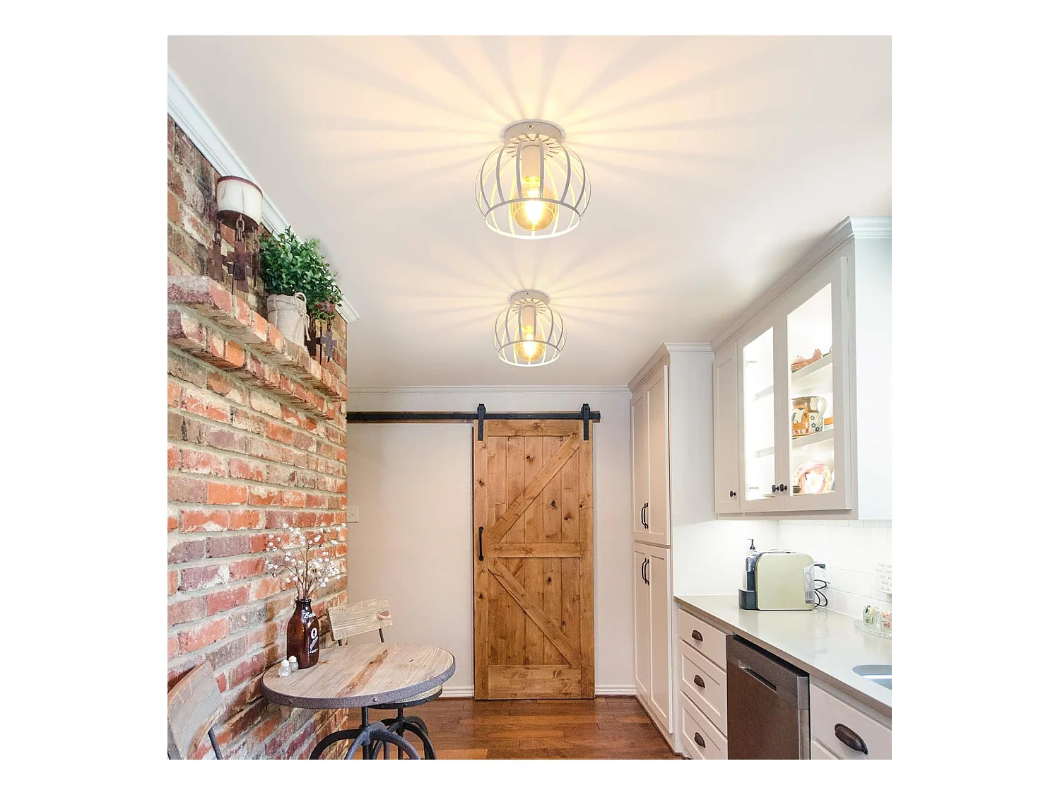 Plafonnier Industriel E27 Lustre,Vintage Luminaire Plafonnier Abat-jour en Cage Métal Douille E27,Lampe de Plafond,Blanc,Ampoules non Incluses