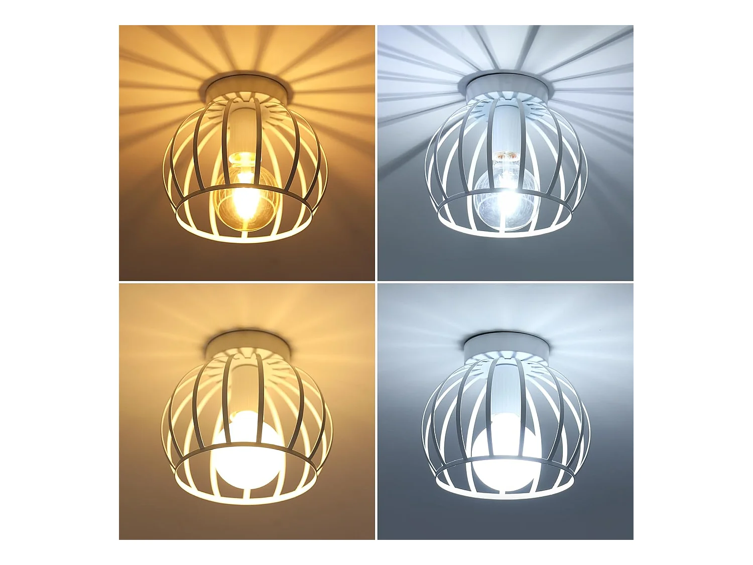 Plafonnier Industriel E27 Lustre,Vintage Luminaire Plafonnier Abat-jour en Cage Métal Douille E27,Lampe de Plafond,Blanc,Ampoules non Incluses