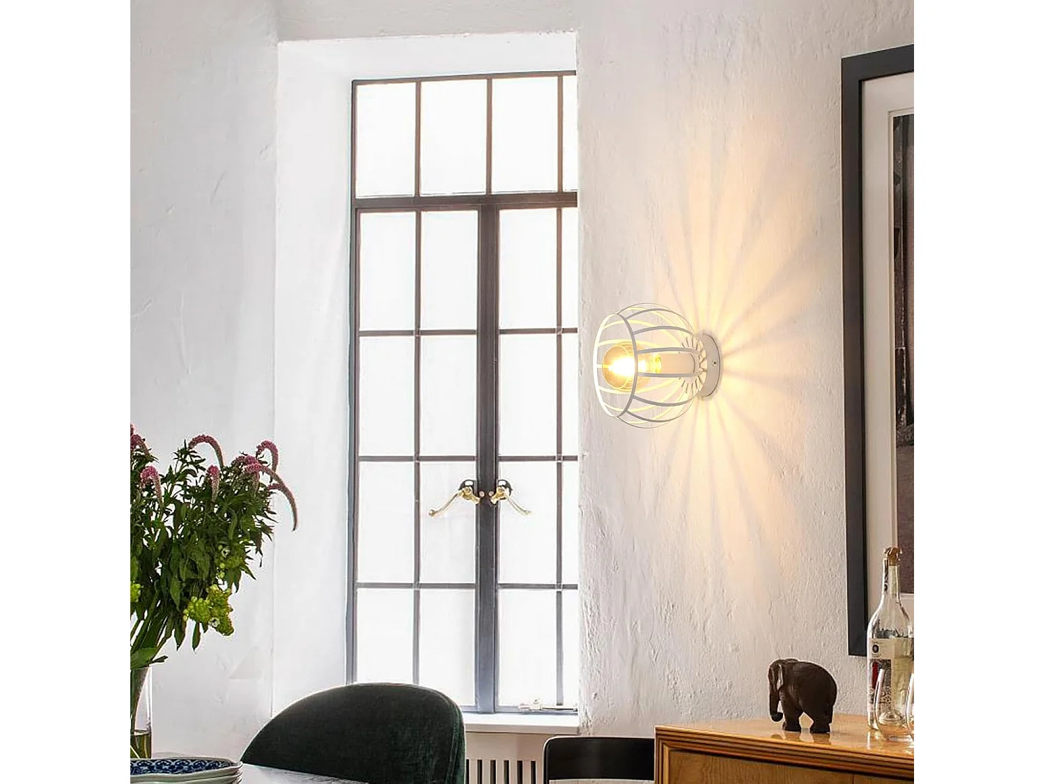 Plafonnier Industriel E27 Lustre,Vintage Luminaire Plafonnier Abat-jour en Cage Métal Douille E27,Lampe de Plafond,Blanc,Ampoules non Incluses