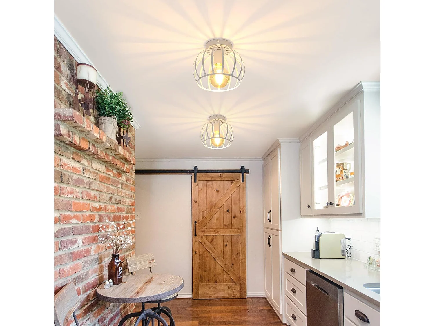 Plafonnier Industriel E27 Lustre,Vintage Luminaire Plafonnier Abat-jour en Cage Métal Douille E27,Lampe de Plafond,Blanc,Ampoules non Incluses