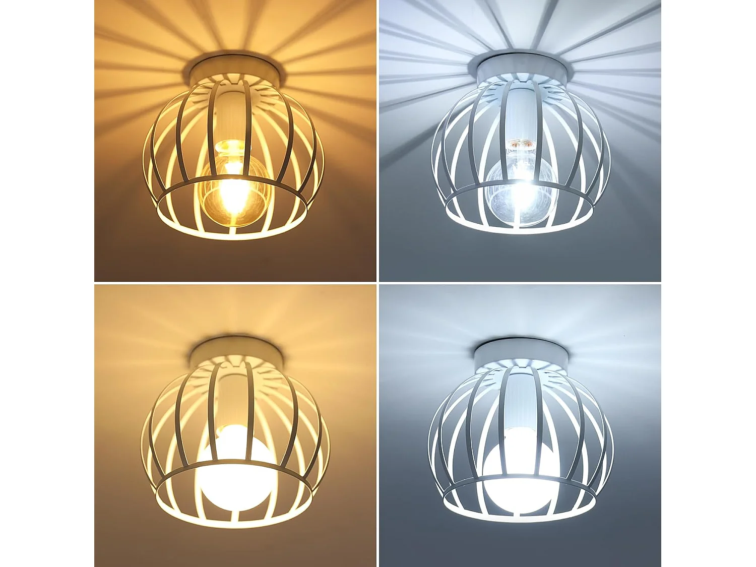 Plafonnier Industriel E27 Lustre,Vintage Luminaire Plafonnier Abat-jour en Cage Métal Douille E27,Lampe de Plafond,Blanc,Ampoules non Incluses