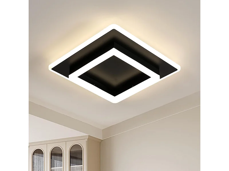 Plafonnier LED Moderne, 30W 3375LM Luminaire Plafonnier LED Carre, Lampe de Plafond Noir en Acrylique pour Salon Chambre Cuisine Couloir, 4500K Lumière Neutre, 30CM