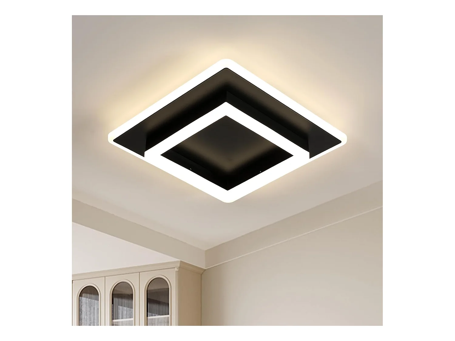 Plafonnier LED Moderne, 30W 3375LM Luminaire Plafonnier LED Carre, Lampe de Plafond Noir en Acrylique pour Salon Chambre Cuisine Couloir, 4500K Lumière Neutre, 30CM