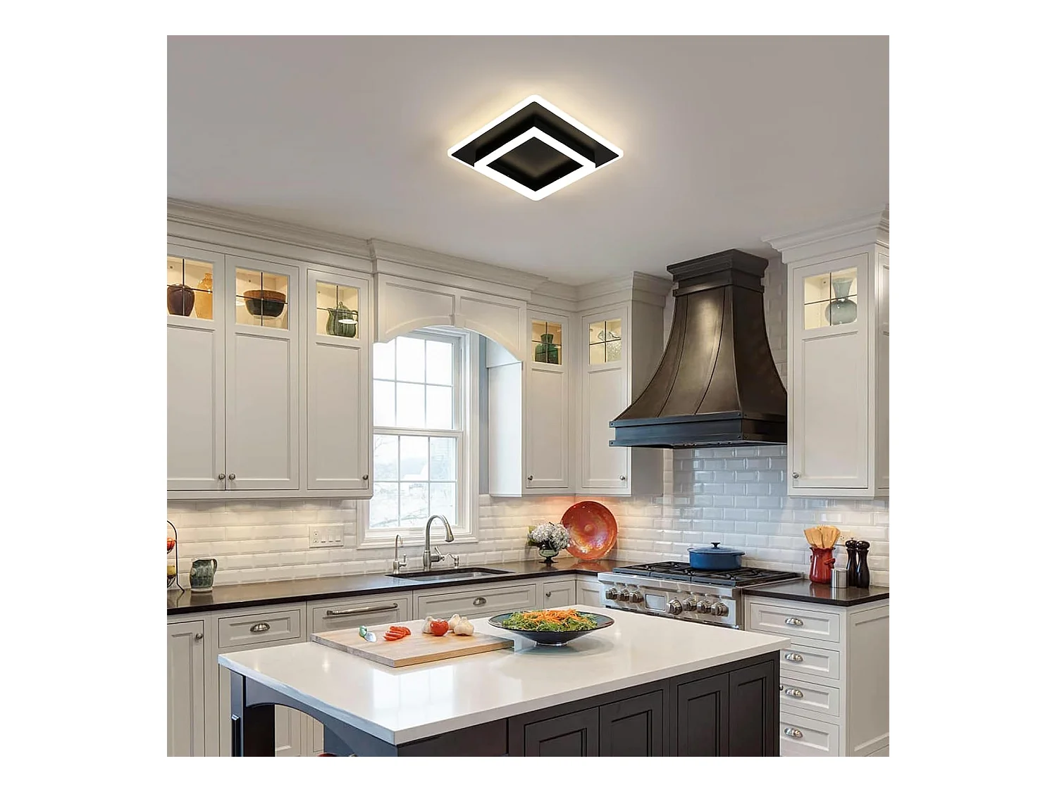 Plafonnier LED Moderne, 30W 3375LM Luminaire Plafonnier LED Carre, Lampe de Plafond Noir en Acrylique pour Salon Chambre Cuisine Couloir, 4500K Lumière Neutre, 30CM