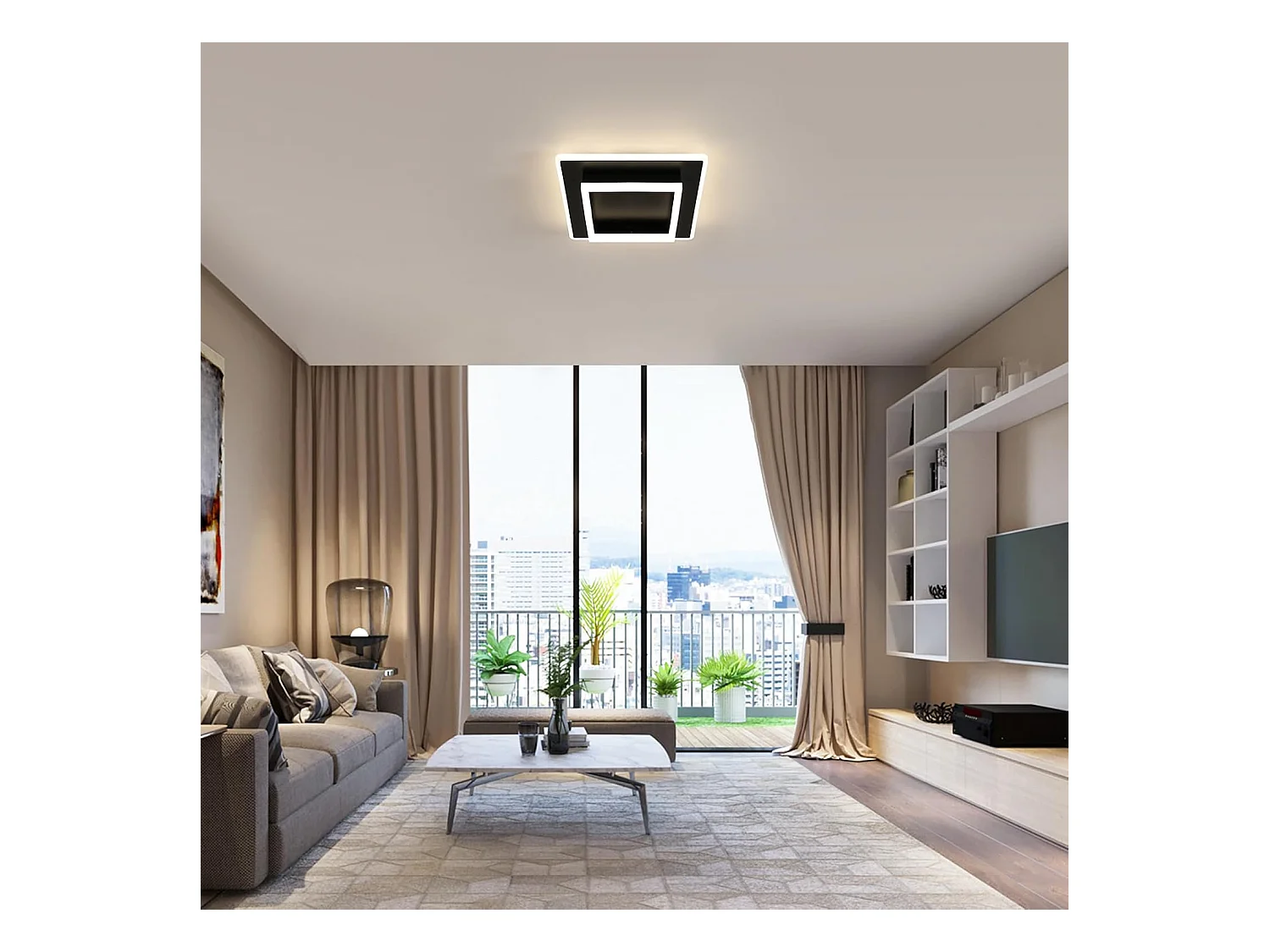 Plafonnier LED Moderne, 30W 3375LM Luminaire Plafonnier LED Carre, Lampe de Plafond Noir en Acrylique pour Salon Chambre Cuisine Couloir, 4500K Lumière Neutre, 30CM