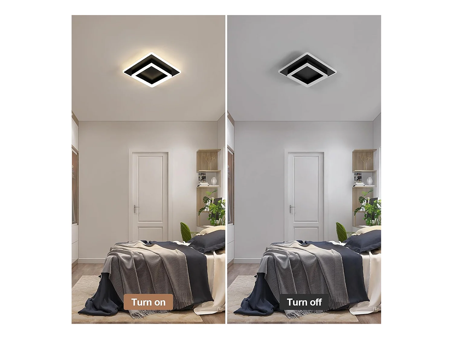 Plafonnier LED Moderne, 30W 3375LM Luminaire Plafonnier LED Carre, Lampe de Plafond Noir en Acrylique pour Salon Chambre Cuisine Couloir, 4500K Lumière Neutre, 30CM