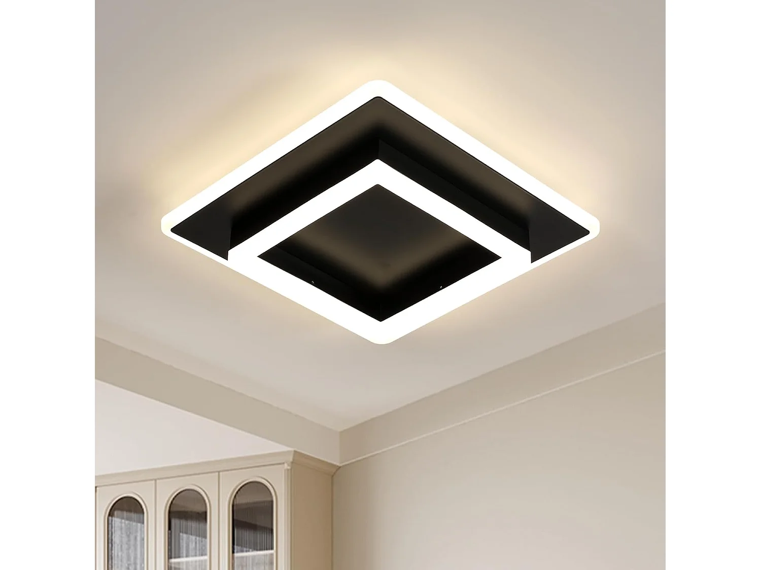 Plafonnier LED Moderne, 30W 3375LM Luminaire Plafonnier LED Carre, Lampe de Plafond Noir en Acrylique pour Salon Chambre Cuisine Couloir, 4500K Lumière Neutre, 30CM