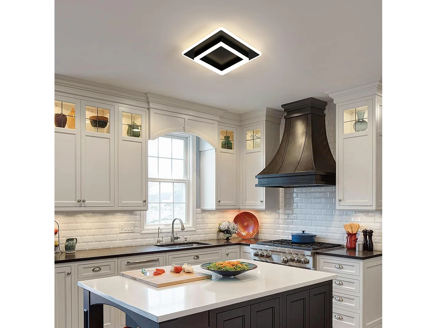 Plafonnier LED Moderne, 30W 3375LM Luminaire Plafonnier LED Carre, Lampe de Plafond Noir en Acrylique pour Salon Chambre Cuisine Couloir, 4500K Lumière Neutre, 30CM