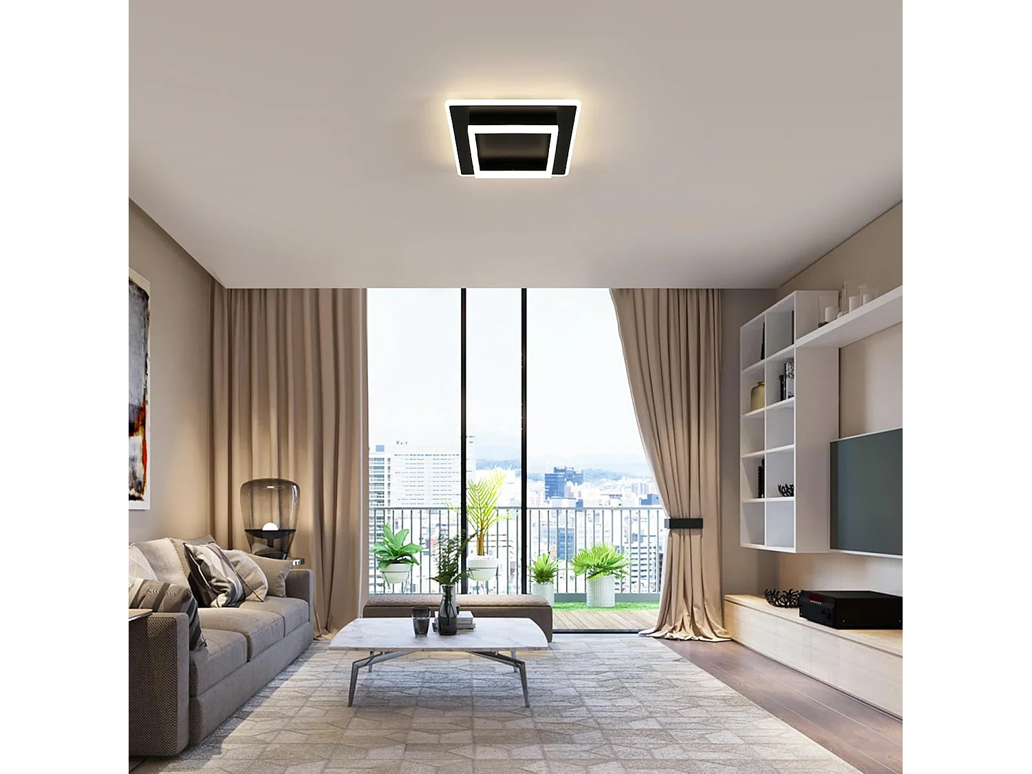 Plafonnier LED Moderne, 30W 3375LM Luminaire Plafonnier LED Carre, Lampe de Plafond Noir en Acrylique pour Salon Chambre Cuisine Couloir, 4500K Lumière Neutre, 30CM