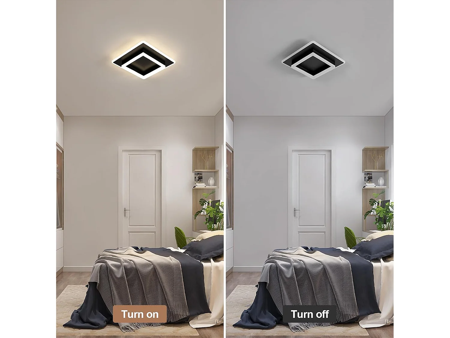 Plafonnier LED Moderne, 30W 3375LM Luminaire Plafonnier LED Carre, Lampe de Plafond Noir en Acrylique pour Salon Chambre Cuisine Couloir, 4500K Lumière Neutre, 30CM