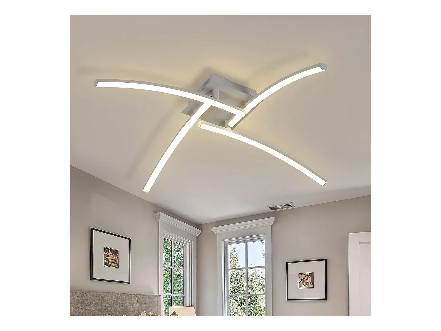 Plafonnier LED Moderne, 4 lumières Luminaire Plafonnier 24W 2000LM LED Lampe Plafond, Lumière Blanche Neutre 4000K Encastrés Plafond pour Salon