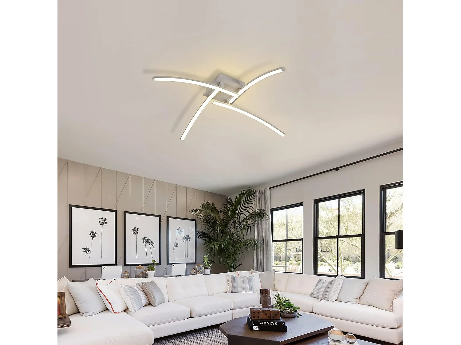 Plafonnier LED Moderne, 4 lumières Luminaire Plafonnier 24W 2000LM LED Lampe Plafond, Lumière Blanche Neutre 4000K Encastrés Plafond pour Salon