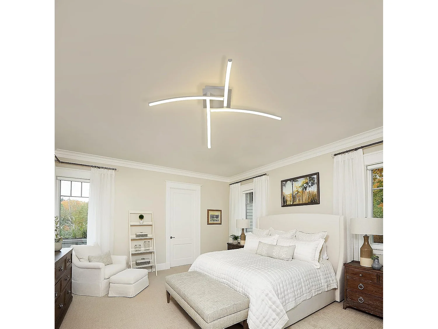 Plafonnier LED Moderne, 4 lumières Luminaire Plafonnier 24W 2000LM LED Lampe Plafond, Lumière Blanche Neutre 4000K Encastrés Plafond pour Salon