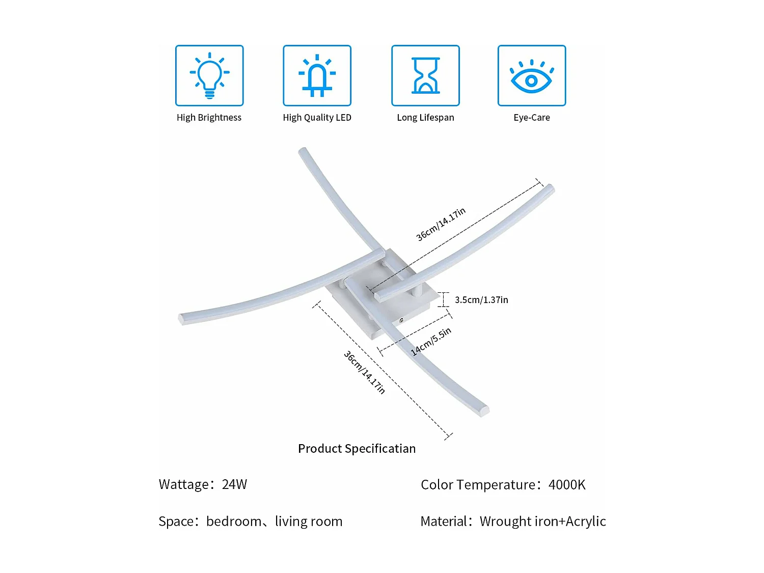 Plafonnier LED Moderne, 4 lumières Luminaire Plafonnier 24W 2000LM LED Lampe Plafond, Lumière Blanche Neutre 4000K Encastrés Plafond pour Salon