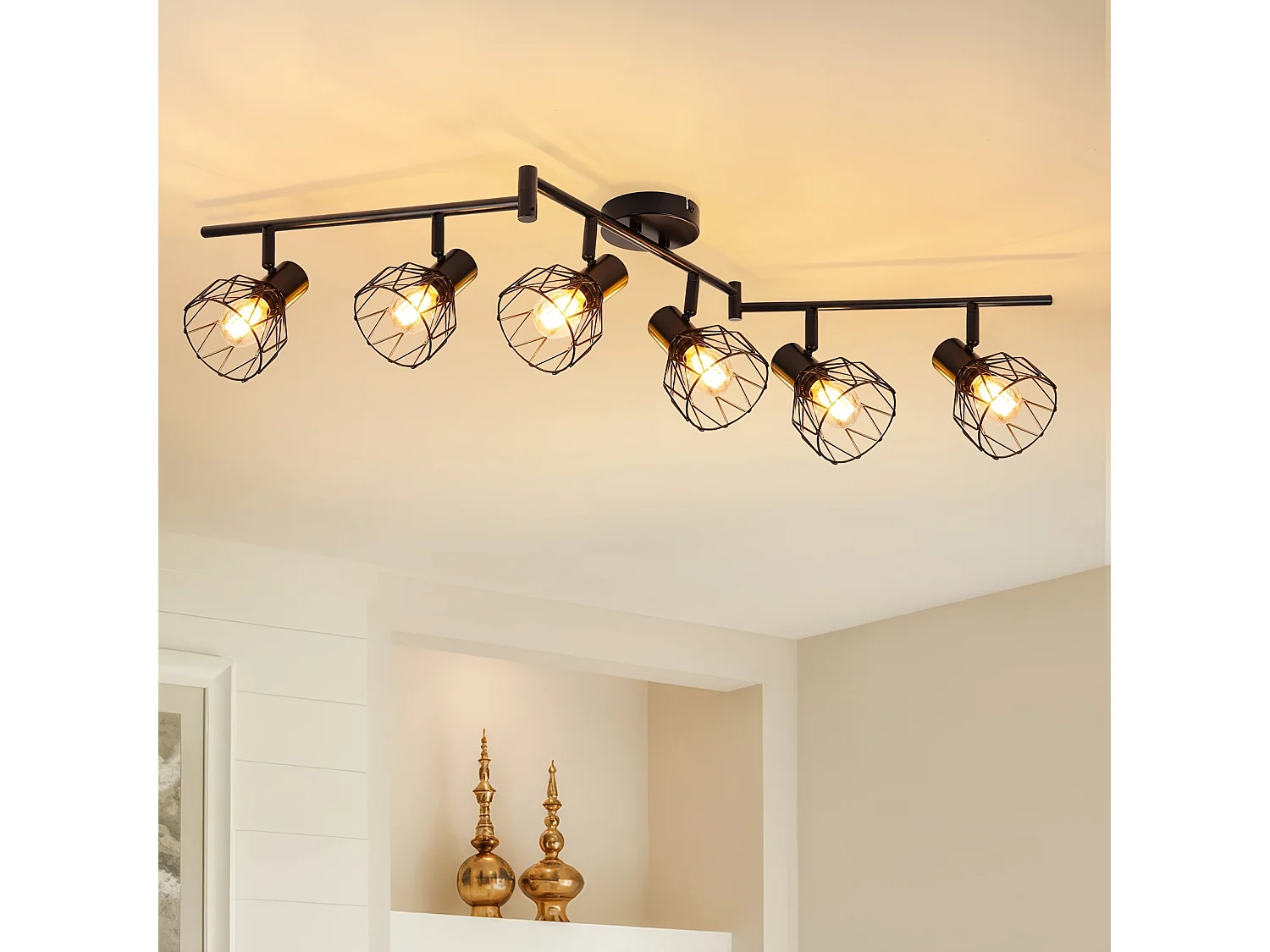 Projecteur Plafond LED Kimjo – 6 Spots Orientables E14 – Métal Poli – Pour Salon, Cuisine, Chambre – Sans Ampoule