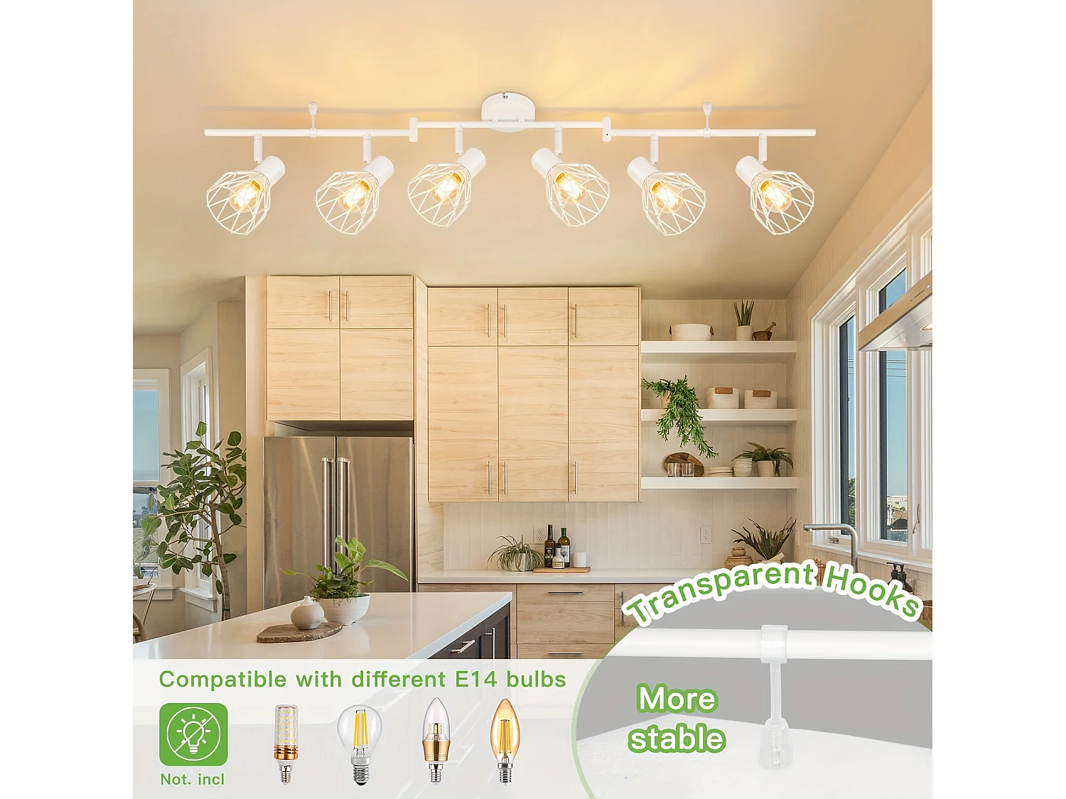 Projecteur Plafond LED Kimjo – 6 Spots Orientables E14 – Métal Poli – Pour Salon, Cuisine, Chambre – Sans Ampoule