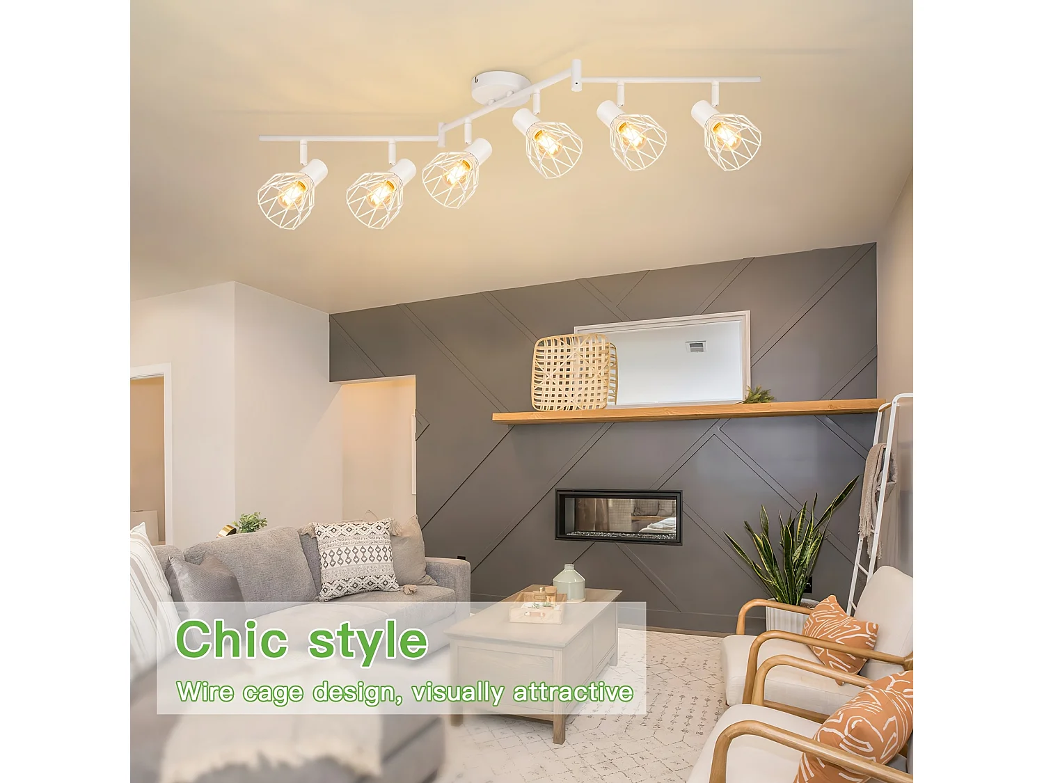 Projecteur Plafond LED Kimjo – 6 Spots Orientables E14 – Métal Poli – Pour Salon, Cuisine, Chambre – Sans Ampoule