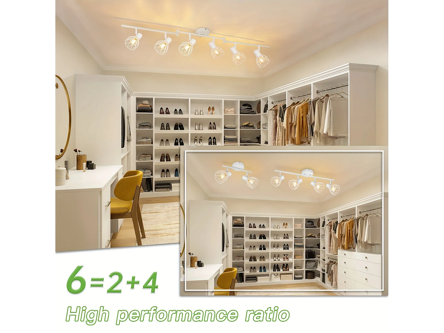 Projecteur Plafond LED Kimjo – 6 Spots Orientables E14 – Métal Poli – Pour Salon, Cuisine, Chambre – Sans Ampoule