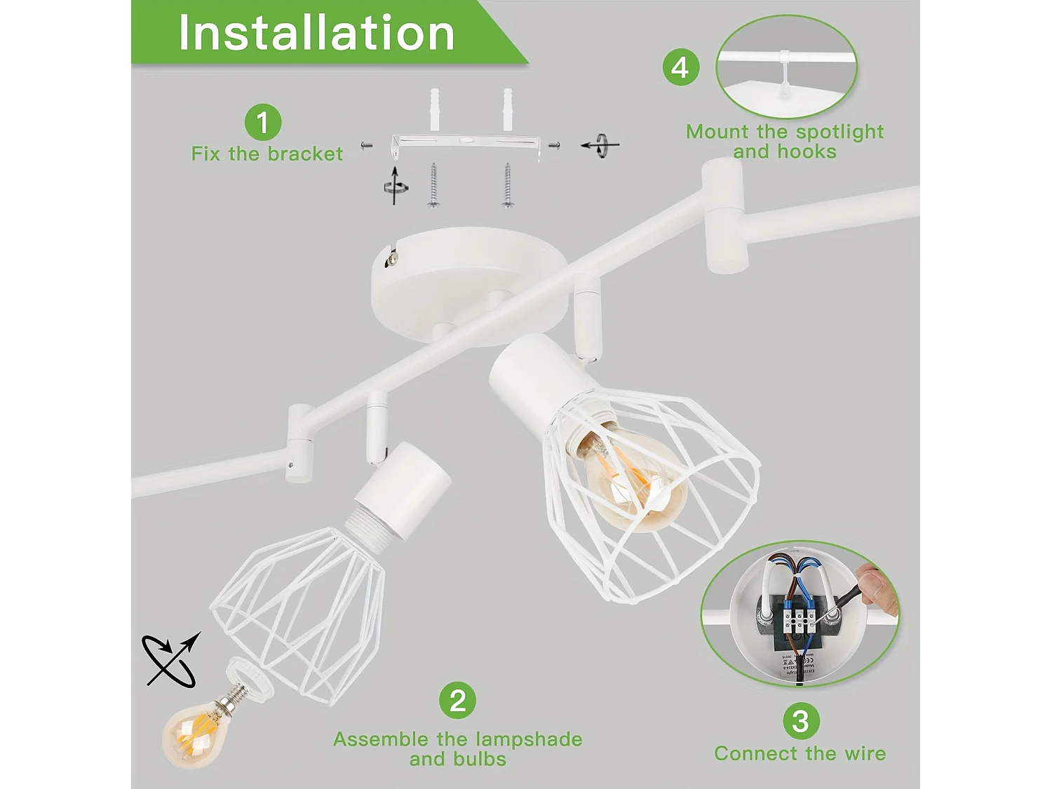 Projecteur Plafond LED Kimjo – 6 Spots Orientables E14 – Métal Poli – Pour Salon, Cuisine, Chambre – Sans Ampoule