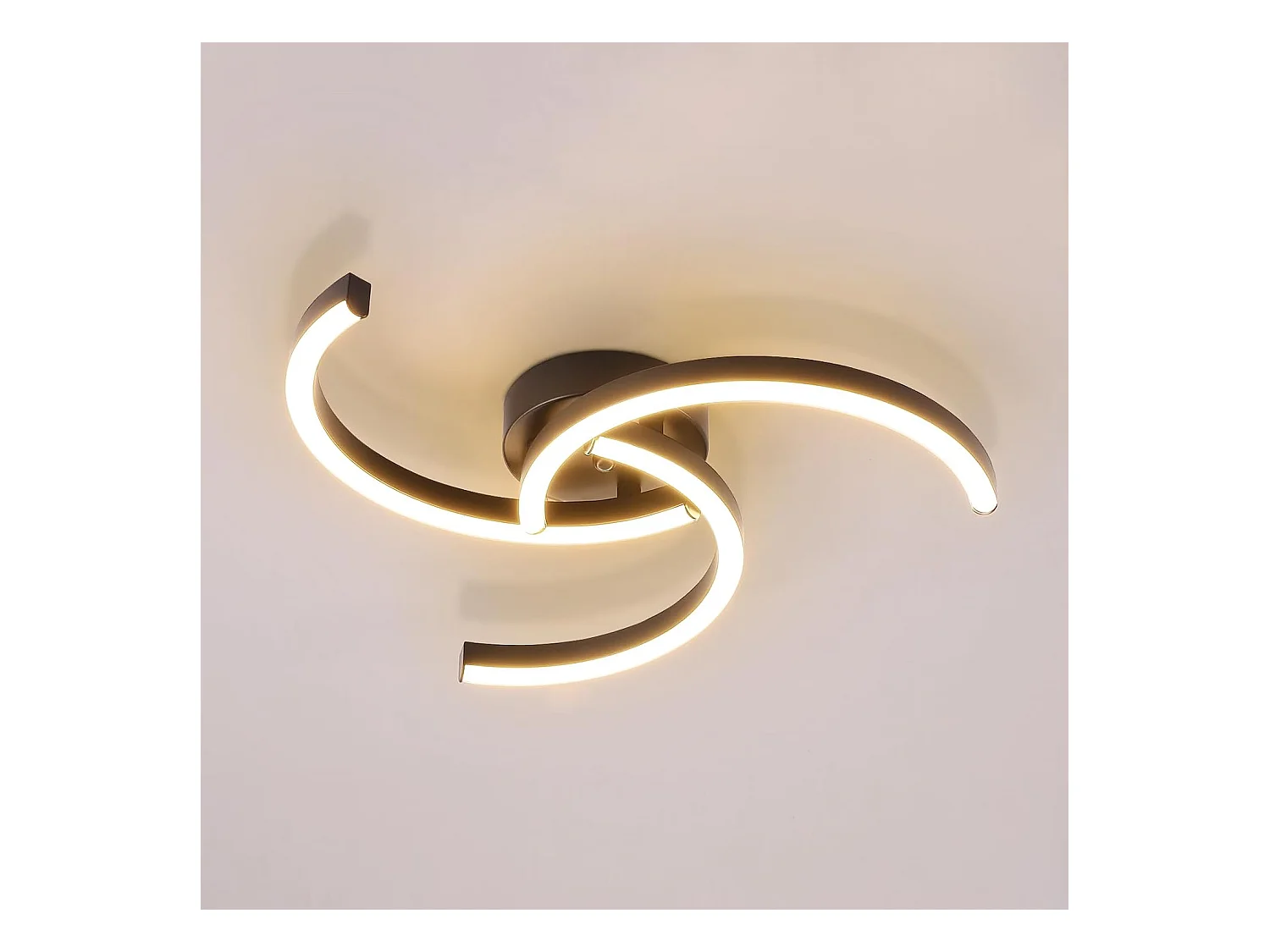 Luminaire Plafonnier LED Moderne,Plafonnier 24W 52cm,Lampe de Plafond Noir Design Courbé Lumière Chaude 3000K pour Salon,Couloir et Chambre à Coucher