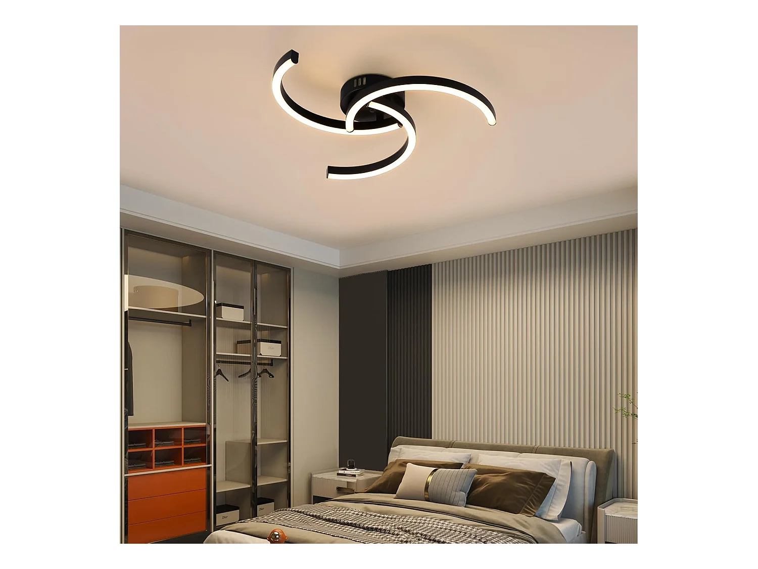 Luminaire Plafonnier LED Moderne,Plafonnier 24W 52cm,Lampe de Plafond Noir Design Courbé Lumière Chaude 3000K pour Salon,Couloir et Chambre à Coucher