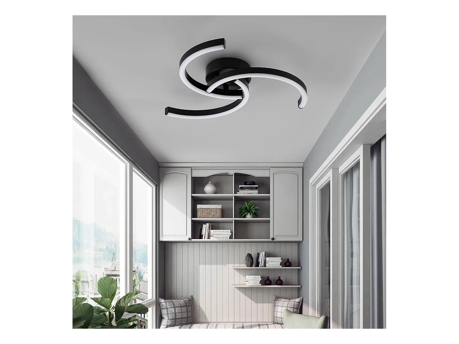 Luminaire Plafonnier LED Moderne,Plafonnier 24W 52cm,Lampe de Plafond Noir Design Courbé Lumière Chaude 3000K pour Salon,Couloir et Chambre à Coucher