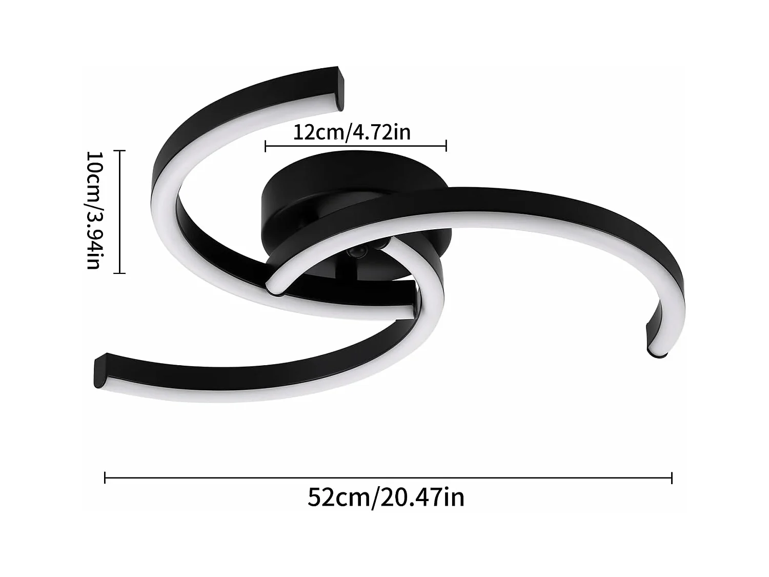 Luminaire Plafonnier LED Moderne,Plafonnier 24W 52cm,Lampe de Plafond Noir Design Courbé Lumière Chaude 3000K pour Salon,Couloir et Chambre à Coucher