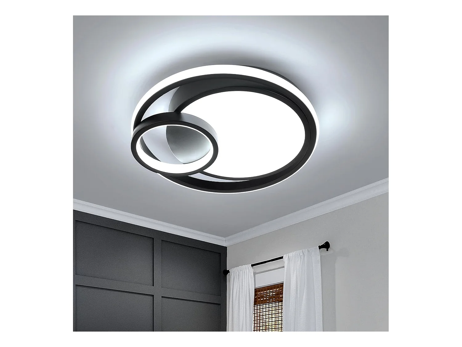 Plafonnier LED, 36W 4050LM Luminaire Plafonnier Moderne, Lampe de Plafond Design à Trois Ronds 6500K pour Chambre Salon Salle à Manger Bureau Cuisine Noir
