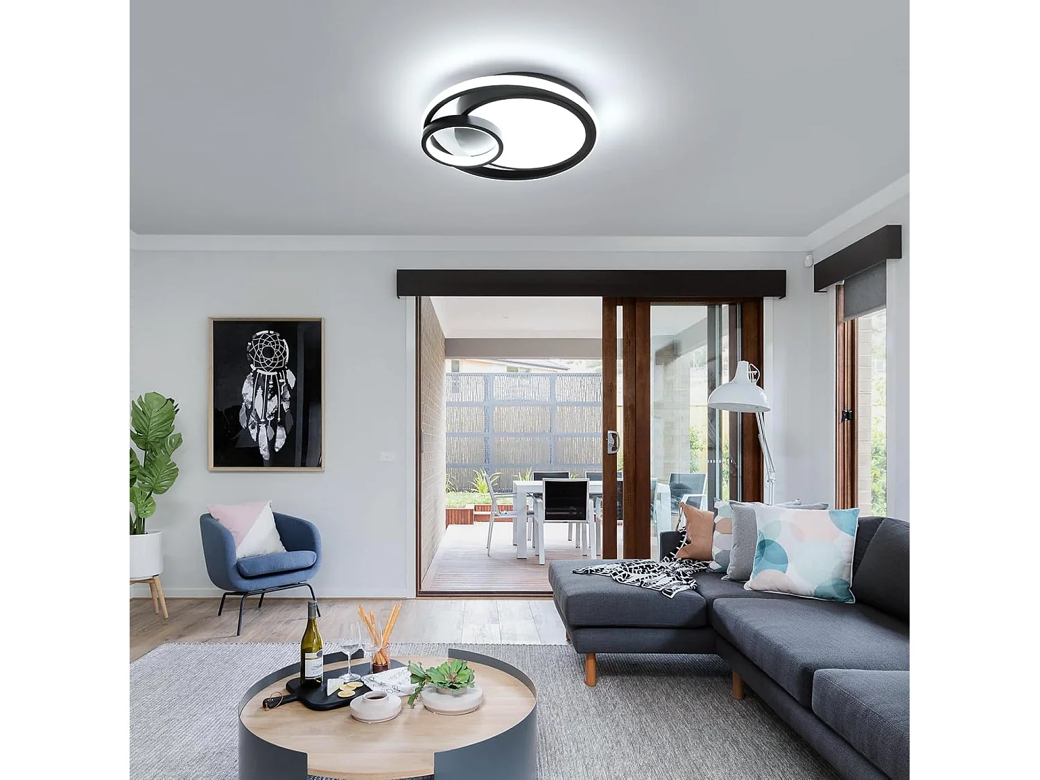 Plafonnier LED, 36W 4050LM Luminaire Plafonnier Moderne, Lampe de Plafond Design à Trois Ronds 6500K pour Chambre Salon Salle à Manger Bureau Cuisine Noir