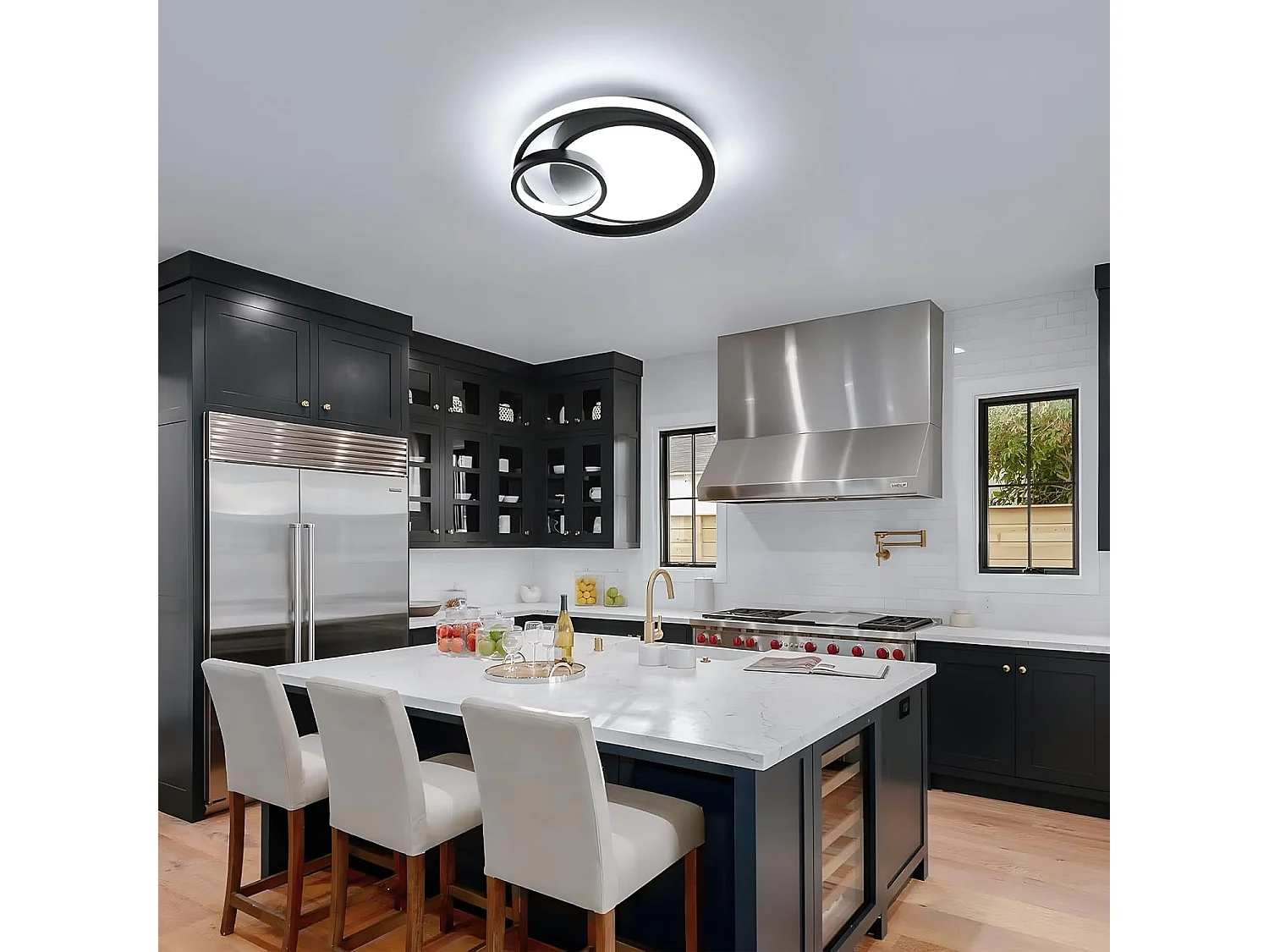 Plafonnier LED, 36W 4050LM Luminaire Plafonnier Moderne, Lampe de Plafond Design à Trois Ronds 6500K pour Chambre Salon Salle à Manger Bureau Cuisine Noir