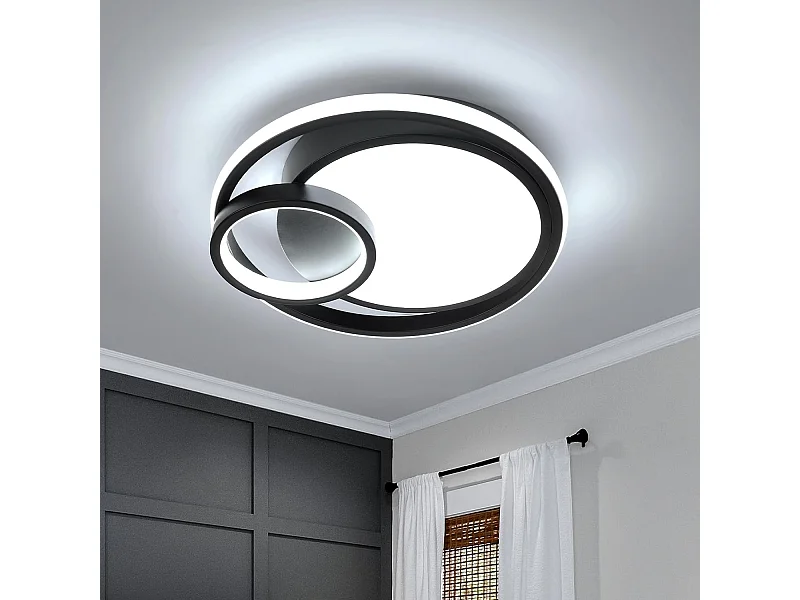 Plafonnier LED, 36W 4050LM Luminaire Plafonnier Moderne, Lampe de Plafond Design à Trois Ronds 6500K pour Chambre Salon Salle à Manger Bureau Cuisine Noir