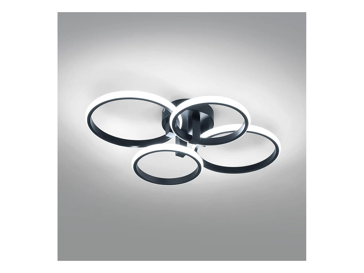 Plafonnier LED Moderne,48W 5400LM Lampe de Plafond Rond 4 Anneaux Design,Noir Acrylique Luminaire Plafonnier,Cuisine,Bureau,Lumière Froide 6500K