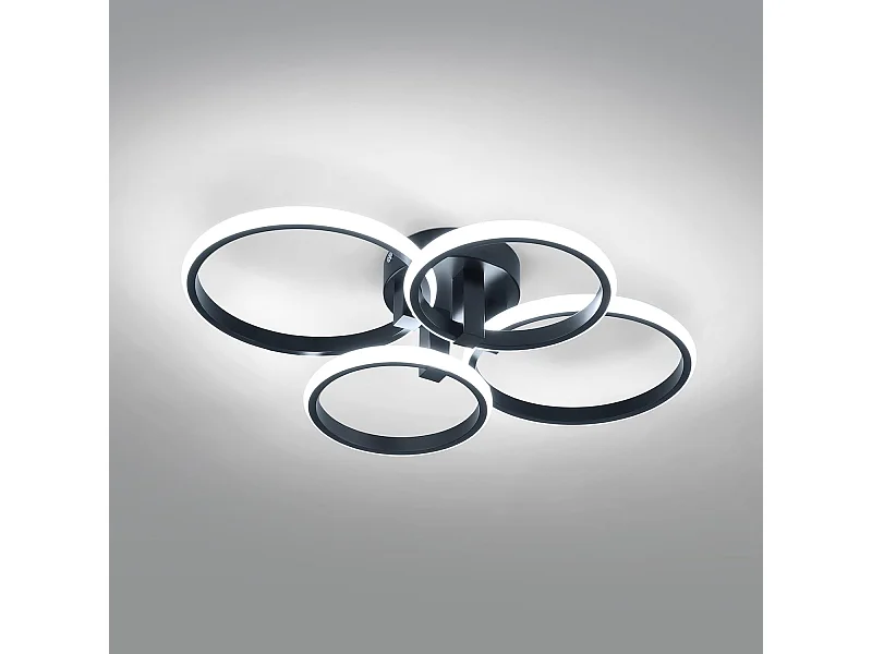 Plafonnier LED Moderne,48W 5400LM Lampe de Plafond Rond 4 Anneaux Design,Noir Acrylique Luminaire Plafonnier,Cuisine,Bureau,Lumière Froide 6500K