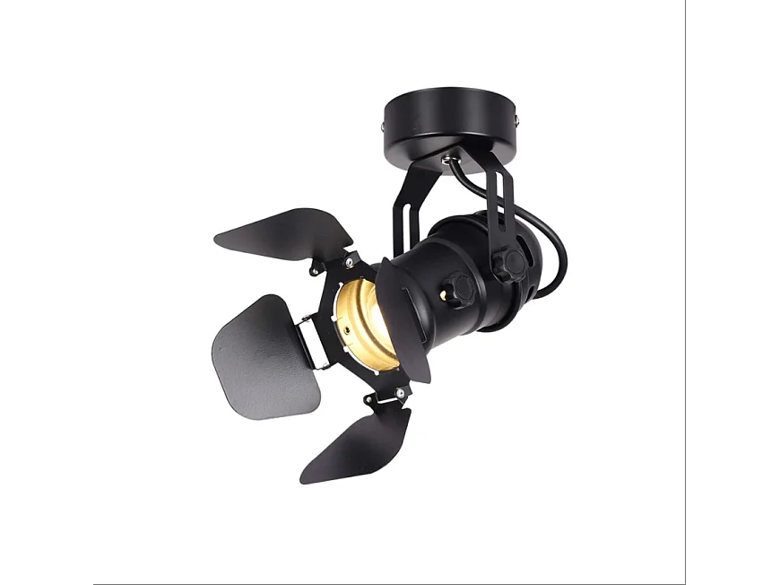 Plafonnier 1 spot LED, Plafonnier Industriel E27 spots de plafond orientables, Lampe Suspension Rétro Noir en Métal pour cuisine salon chambre (avec ampoule)